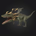3D Rendered Mythical Dragon Figure With Green Scales Horns And Open Mouth