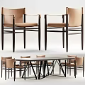 Modern Dining Table Set With Leather Seats Chairs And Black Metal Frame 3d model