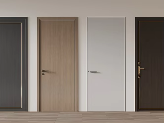 Modern single door swing door wooden door handle 3d model