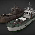 Vintage Brown And Modern White Green Yacht Exterior With Deck Equipment