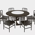 Modern Dark Round Dining Table Set With Six Matching Chairs 3d model