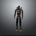 Mechanical Humanoid Robot Character With Orange Accents Black Frame And Articulated Joints