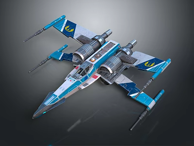 Blue and White Cosmic Starfighter With Twin Engines And Wing Weapons 3d model