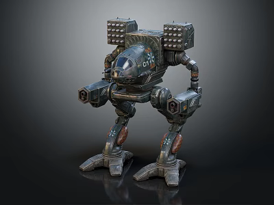 Futuristic Mechanical Robot With Armored Structure Heavy Weapons And Mechanical Legs 3d model