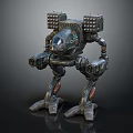 Futuristic Mechanical Robot With Armored Structure Heavy Weapons And Mechanical Legs