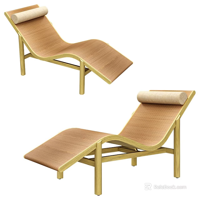 Modern Curved Woven Lounge Chair With Wooden Frame And Roll Pillow 3d model 