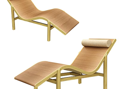 Modern Curved Woven Lounge Chair With Wooden Frame And Roll Pillow 3d model
