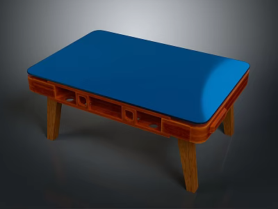 Stylish Wooden Table With Blue Smooth Top And Storage Compartments Design 3d model