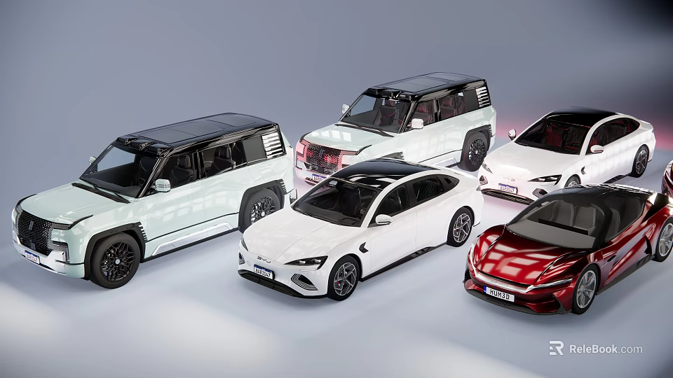 Modern Cars Collection Featuring White Red SUV Sedan Models and Stylish Designs 3d model 