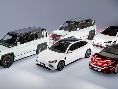 Modern Cars Collection Featuring White Red SUV Sedan Models and Stylish Designs 3d model