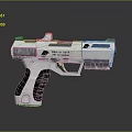 Futuristic Silver Pistol With Black Textured Grip And Nexus 7 Tech Design