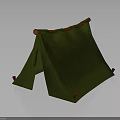 Green Canvas Tent Structure With Wooden Support Poles And Green Fabric