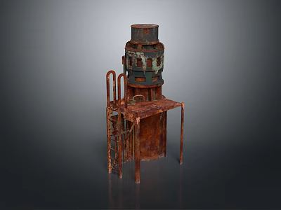 Vintage Rusty Metal Sculptural Structure With Chair Table And Layered Top Design 3d model