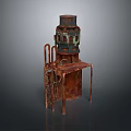 Vintage Rusty Metal Sculptural Structure With Chair Table And Layered Top Design