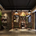 Modern Hair Salon Interior Design With Wooden Walls Dark Ceiling And Barber Chairs