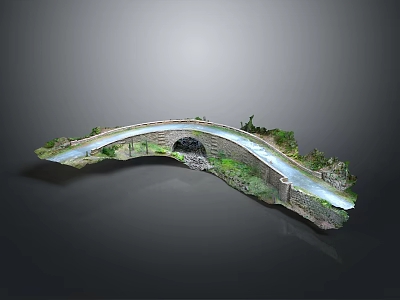 Scenic Stone Arch Bridge Surrounded By Green Vegetation And Water Flow 3d model