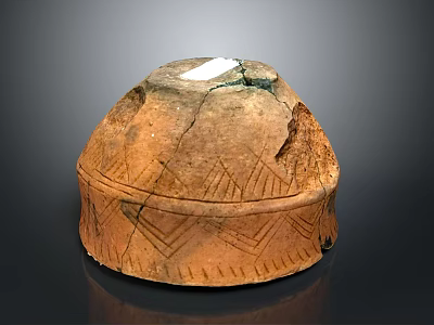 Traditional Terracotta Vessel With Cracked Surface And Intricate Geometric Patterns 3d model