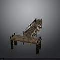 Traditional Wooden Bridge Structure With Railings And Supporting Pillars Design