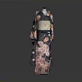 Traditional Japanese Kimono With Floral Patterns And Elegant Obi Displayed On Mannequin