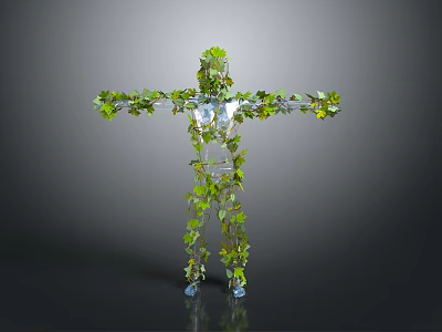 Game Movie Character Featuring Green Vines Entwined Skeletal Structure And Transparent Body Parts 3d model