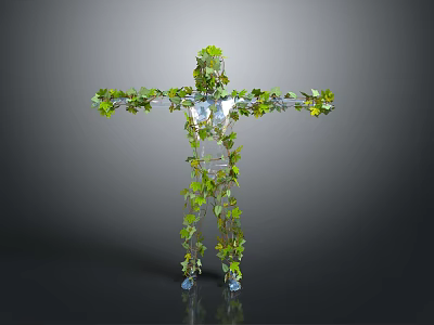 Game Movie Character Featuring Green Vines Entwined Skeletal Structure And Transparent Body Parts 3d model