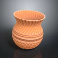 Handcrafted Orange Ceramic Vase With Wavy Carved Patterns And Geometric Designs 3d model