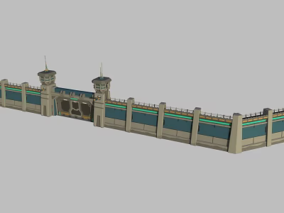 Military Defense Weapon System Featuring Fortified Walls And Watch Towers Structure 3d model