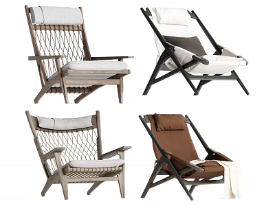 Stylish Comfortable Lounge Chairs With Wooden Frames And Soft Cushions 3d model