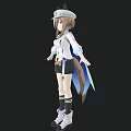 Anime Girl In White Top Blue Cape With Cat Ears Black Shorts Standing
