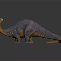 Purple And Orange Sauropod Dinosaur With Long Neck Tail On Gray Background And Reflection