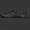 Dark Blue Casual Canvas Shoes Placed On Wooden Oval Tray For Daily Use