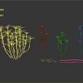 Green Plant 3D Models with Various Stems Leaves and Scattered Foliage