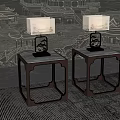 Elegant Chinese Side Tables With Open Wooden Frames And Table Lamps 3d model