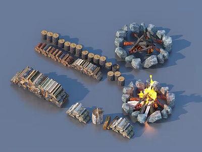 wood bonfire firewood wood pile 3d model