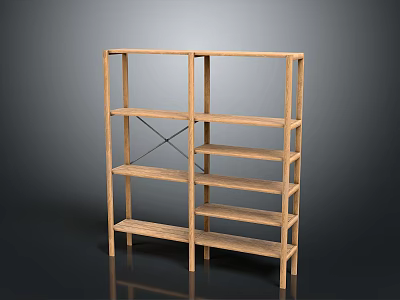 Open Natural Wood Bookshelf With Multiple Layered Shelves And Functional Storage 3d model