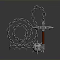Medieval Spiked Chain Weapon with Metallic Links Spiked Ball and Red Handle Spear Head