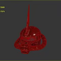Red Sci Fi Mechanical Helmet With Spiked Top Circular Rings And Worn Texture 3d model