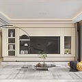 Modern Living And Dining Room Interior With TV Wall Yellow Armchair Coffee Table Floor Lamp