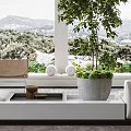 Modern Living Room Interior With Large Windows Sea View White Sofa And Green Plant
