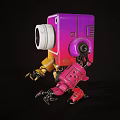 Colorful Cartoon Robot Character With Large Lens Head And Mechanical Limbs