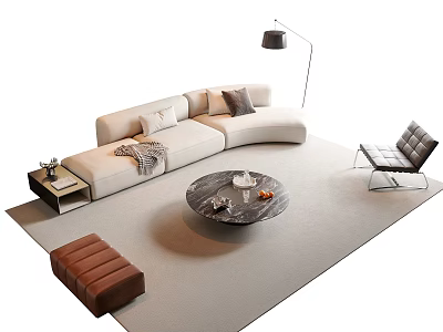 Cozy Modern L Sofa And Coffee Table Set With Pillows Throw Blanket Floor Lamp 3d model