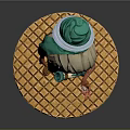 3D Character Model With Green Headscarf White Top And Textured Yellow Base