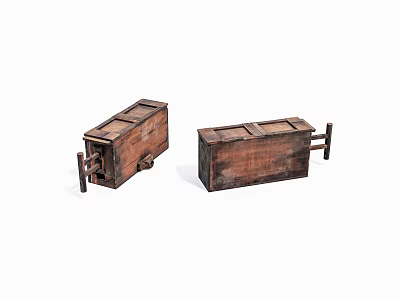 Vintage Wooden Storage Boxes With Handles For Household Organization And Use 3d model
