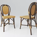 Classic Woven Rattan Dining Chairs With Wooden Frame Curved Backrest and Woven Seat Design