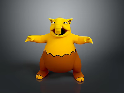 Yellow Plump Cartoon Character With Open Arms Big Mouth And Orange Belly 3d model