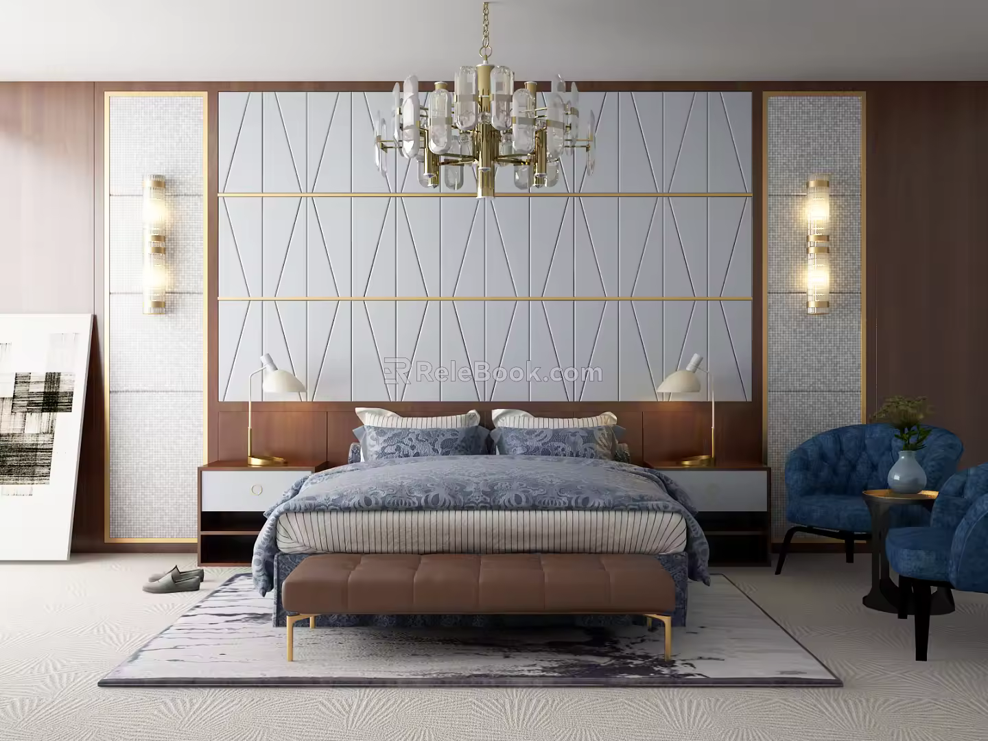 Modern background double bed combination 3d model