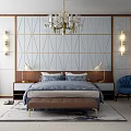 Modern background double bed combination 3d model