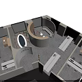 Public Office Space Open Layout With Multiple Workstations Meeting Areas And Central Functional Zone