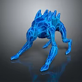 Glowing Blue Spiked Creature With Polygonal Limb Structure On Dark Reflective Background 3d model