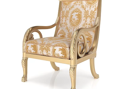 Ornate Accent Chair With Gold Carved Frame And Intricate Floral Pattern Upholstery 3d model